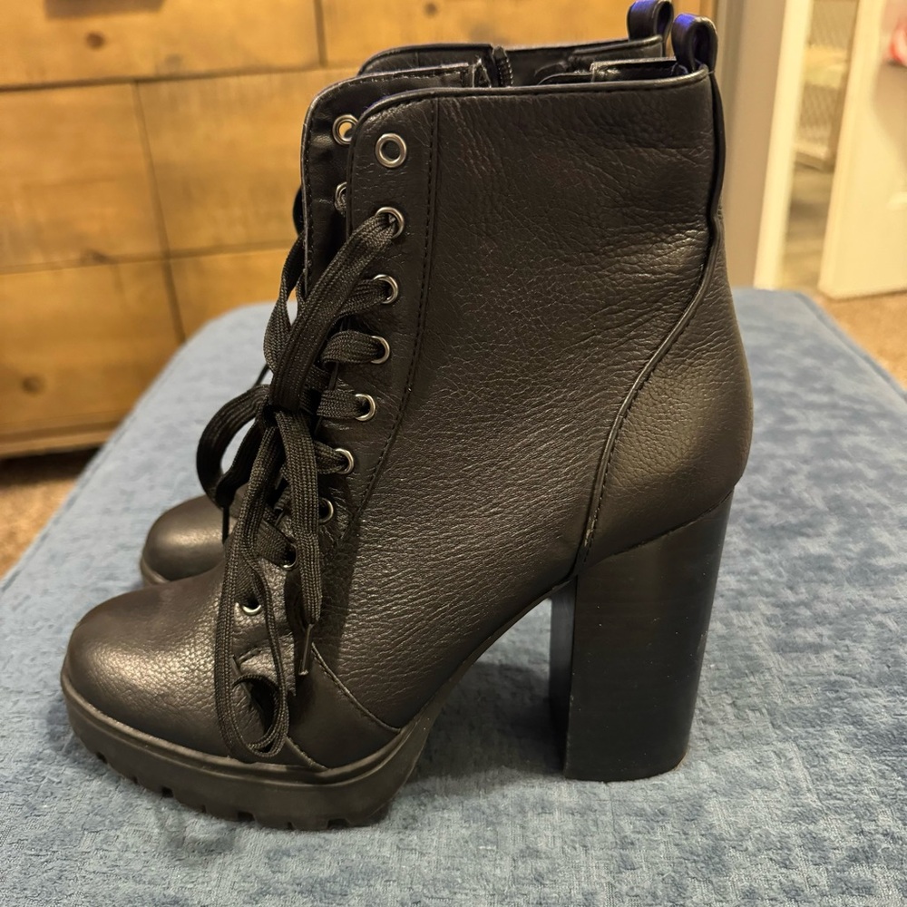 Laurie Black Leather Lace-Up Platform Booties